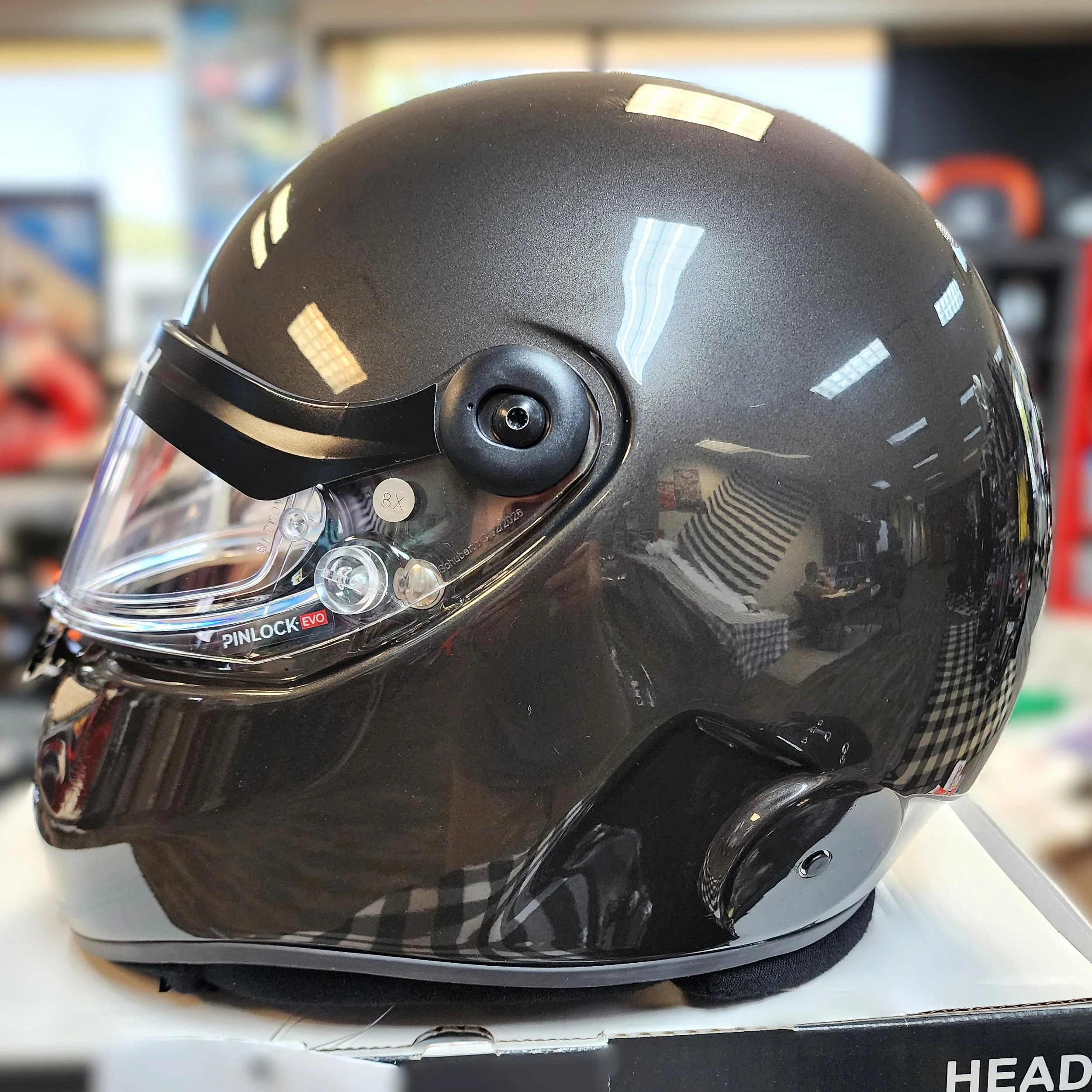 Schuberth SP1 composite racing helmet. Homologated to four safety standards.