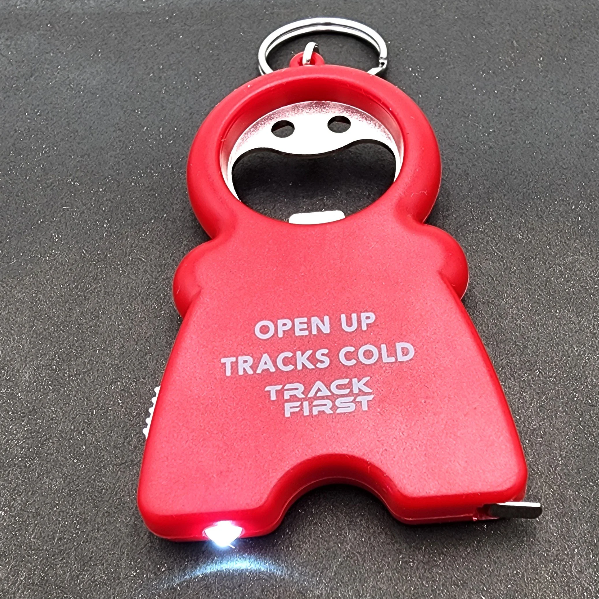 Track First 'track-day' Bottle Opener Keychain with LED Light