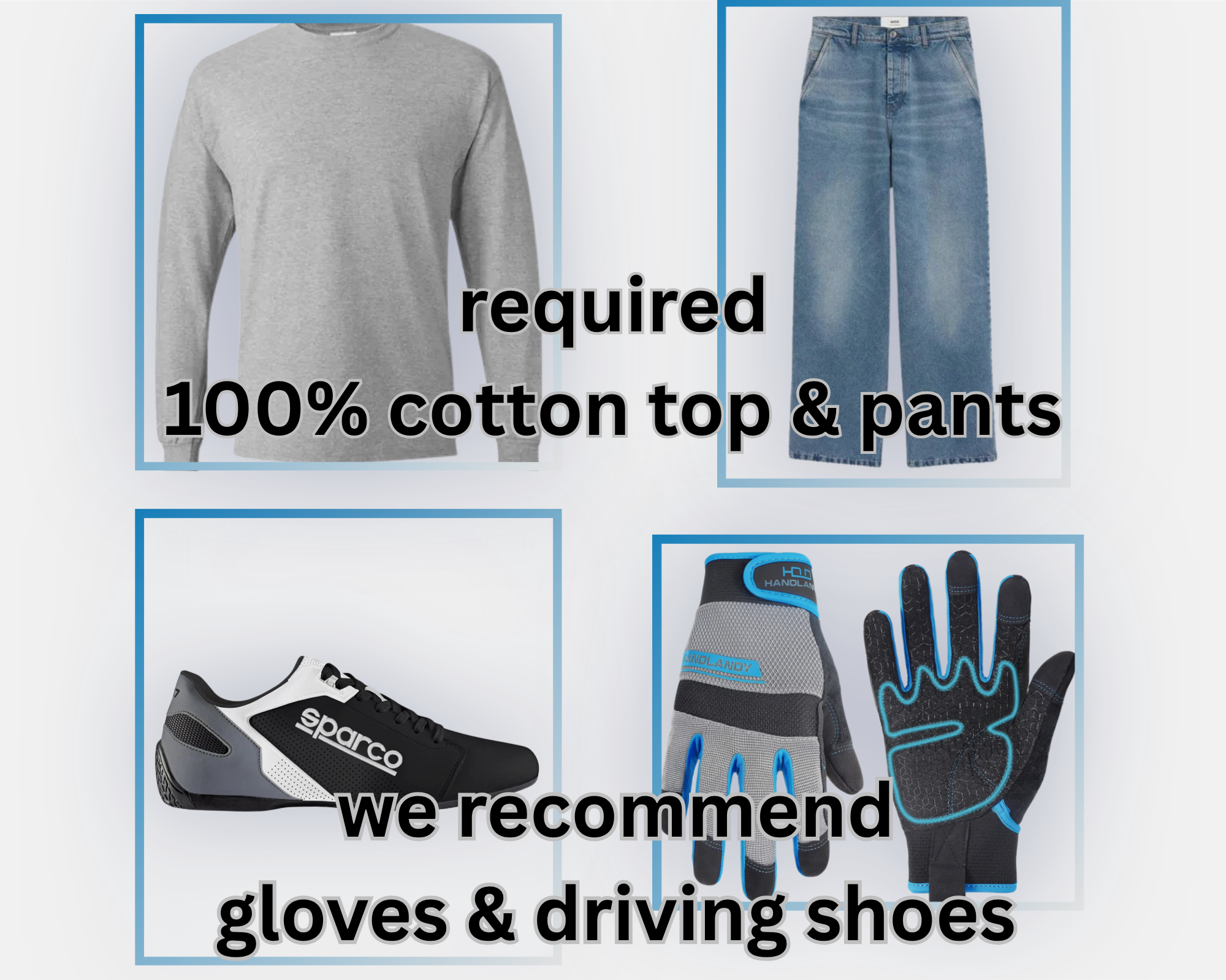 Trackside essential display page 4 showing must have & recommended apparel for the driver