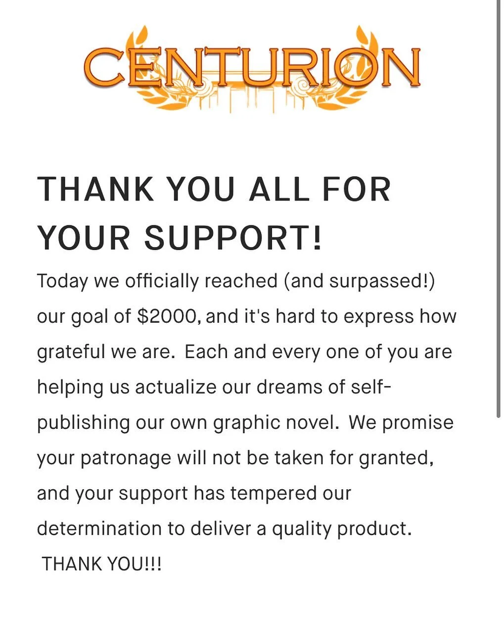 A message from the team at Backroom #backroomcomics #centurion #indiecomics #kickstarter