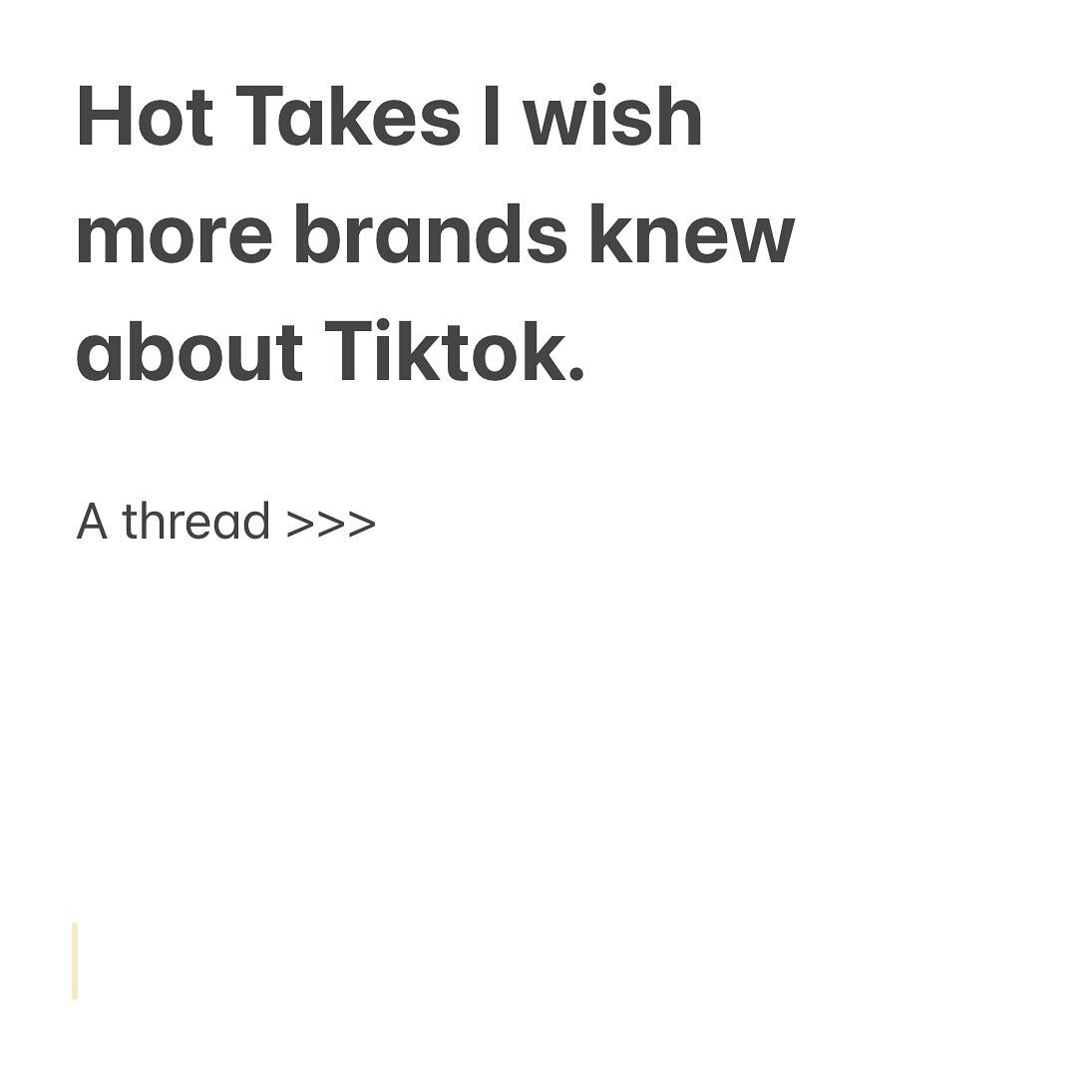 Brands are feeling the pressure of tiktok, under the assumptions that they&hellip;
- have to post 3x a day
- have to hop on every trend
- have to post office culture

I&rsquo;m here to gently remind you that the brands that are doing well, aren&rsquo
