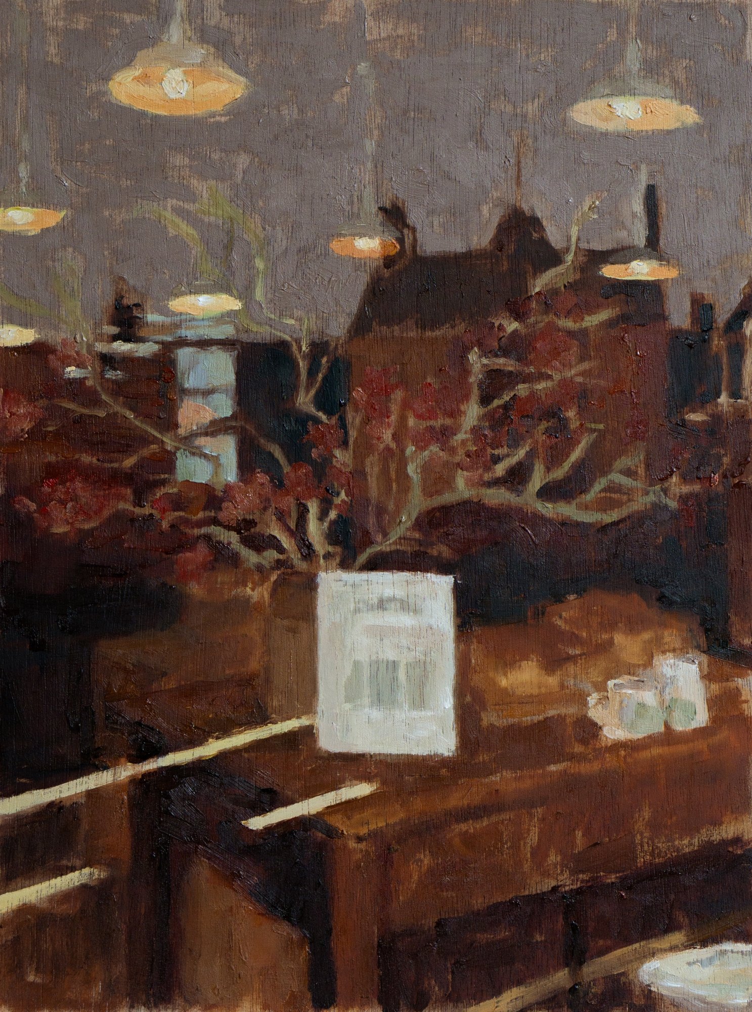 Bakery, interior reflected -
oil on wood panel -
22.7 x 30.5 cm