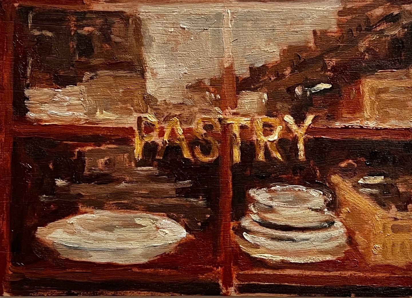 Lannan bakery, pastry
Oil on wood
13 x 18 cm
Sold

A bit obsessed with this window, as I&rsquo;ve said many times on my many paintings of it 😅
Thank you Lannan for being a fantastic bakery as well as one of the most aesthetically pleasing ones ❤️ 

