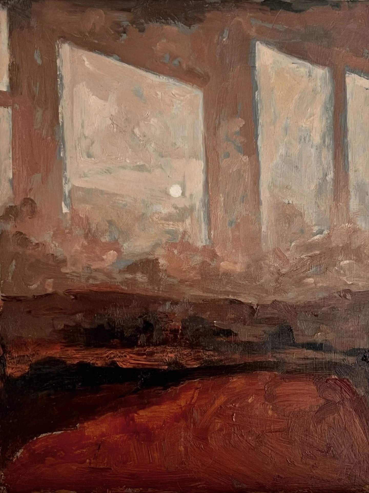 Waxing gibbous, November (2)
Oil on wood panel
25 x 20 cm

Another painting of window reflections 

#oilpainting #scottishbordersartist #scottishartist #contemporarypainting