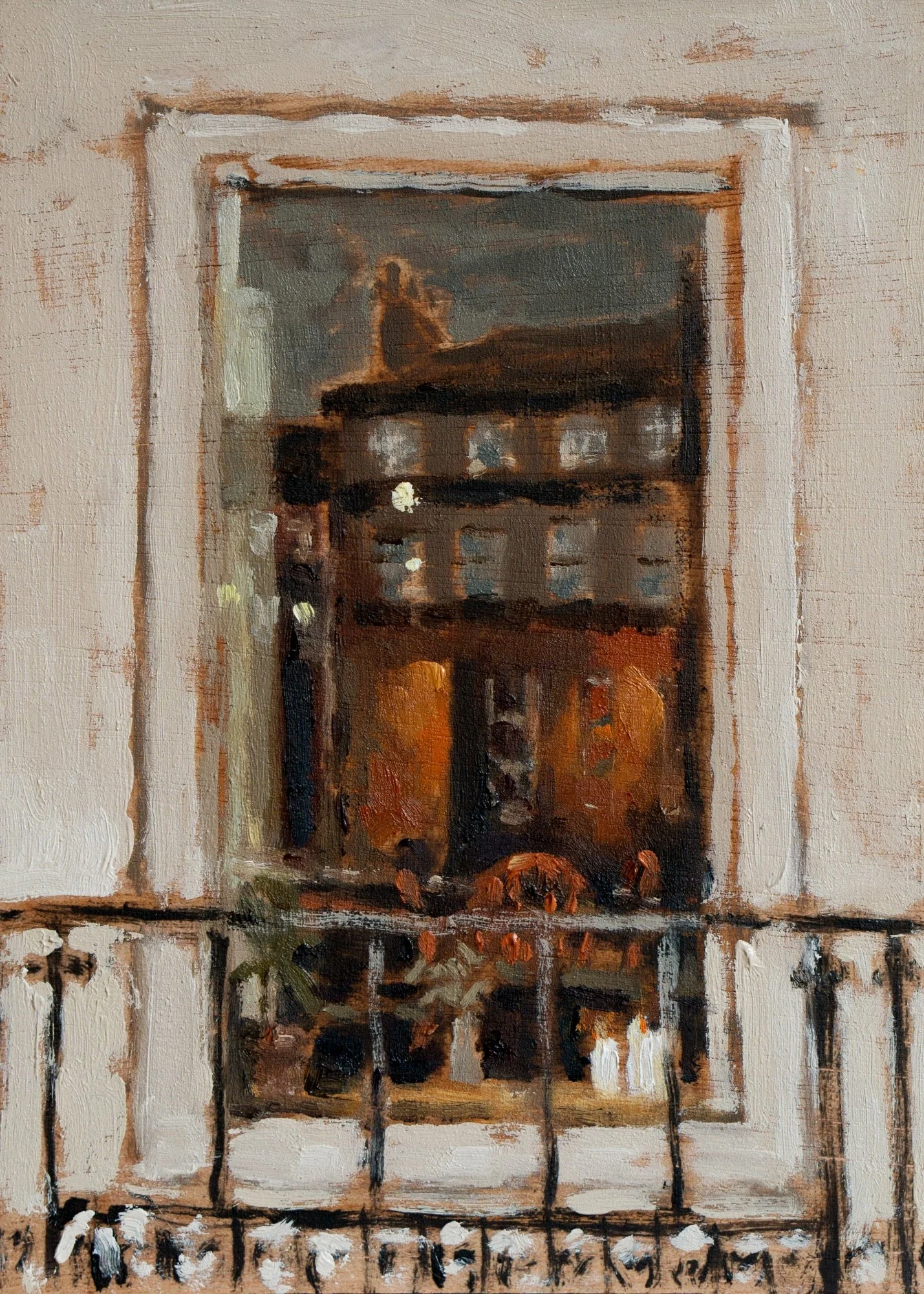 Spry, window lit - 
oil on wood panel -
12.7 x 17.7 cm