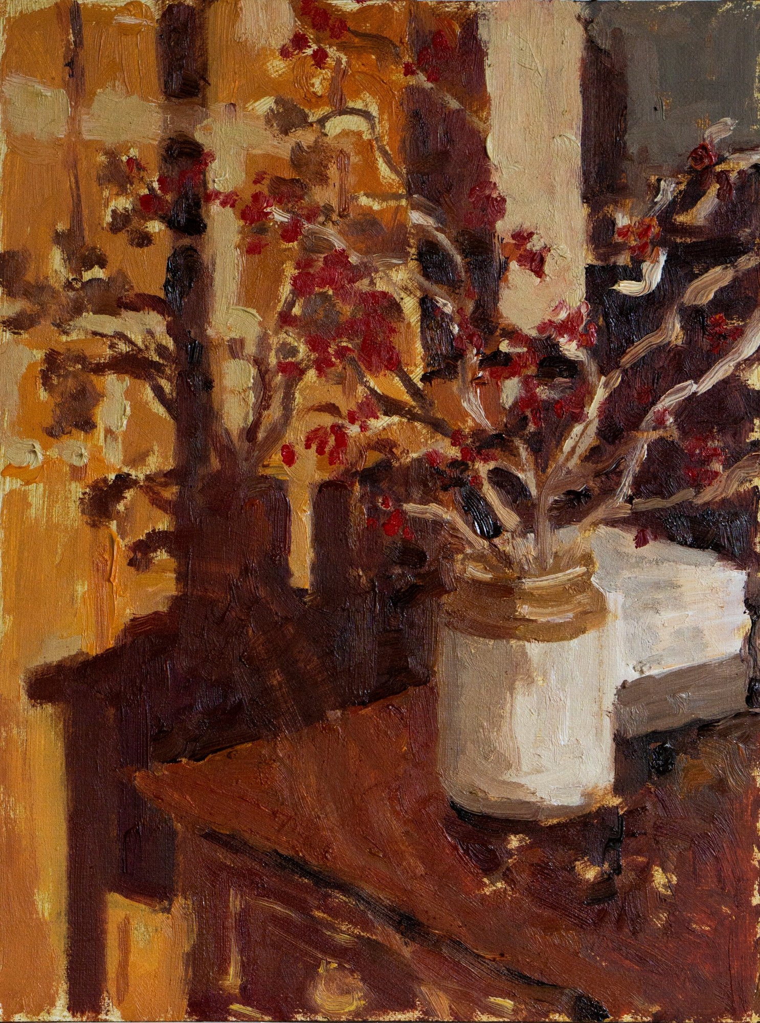 Sunlit branches -
oil on linen board -
18 x 24 cm