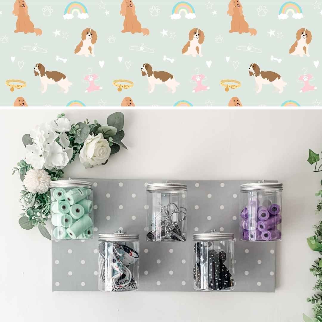 Storage Jar Organisation System for Dog Treats, Care, Grooming, Toys and More - Copawdinated Collection Spaniels