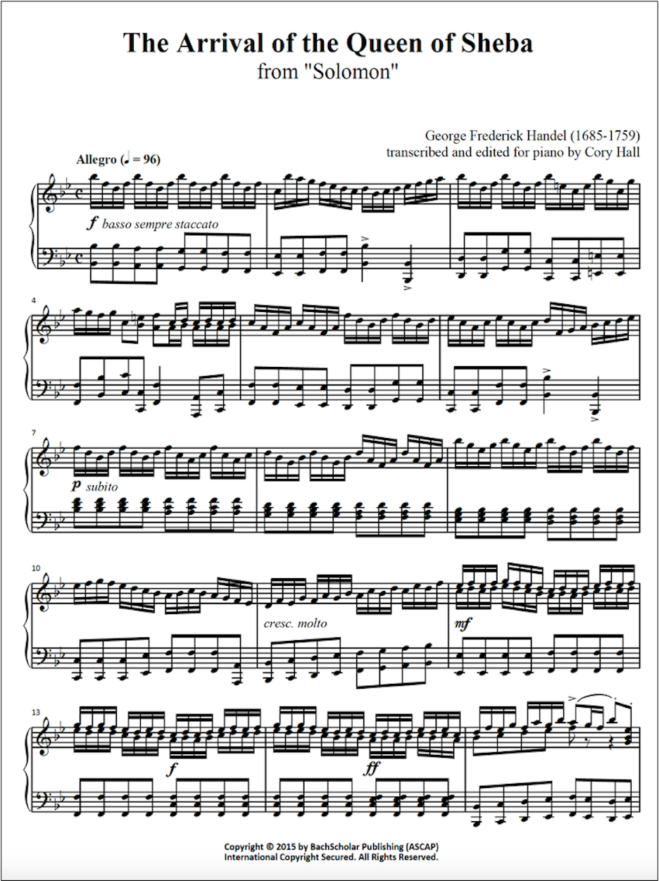 HANDEL The Arrival of the Queen of Sheba from "Solomon" (trans. Hall