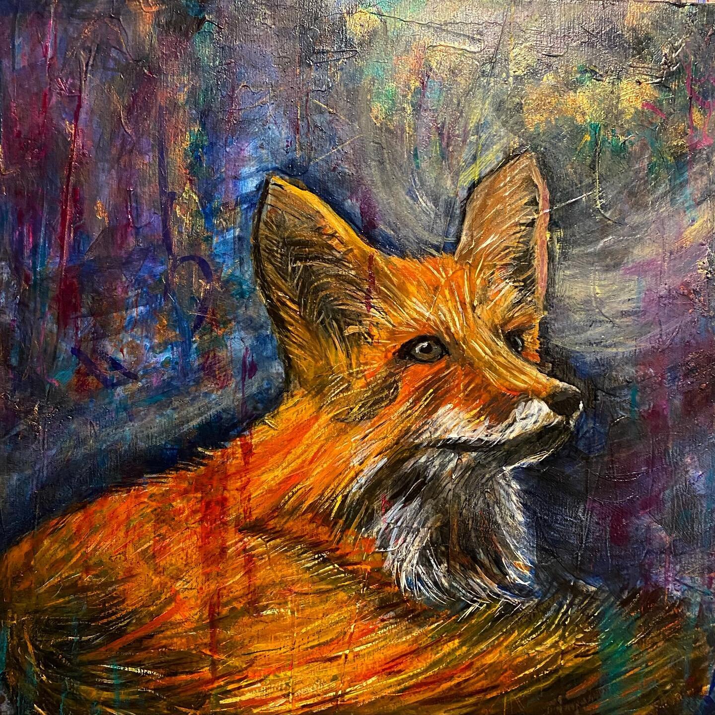 🦊 Work in progress 12x12 on wood panel