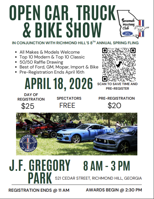 Pre-Registration, 8th Annual Spring Fling, J.F. Gregory Park, Richmond Hill Ga.
