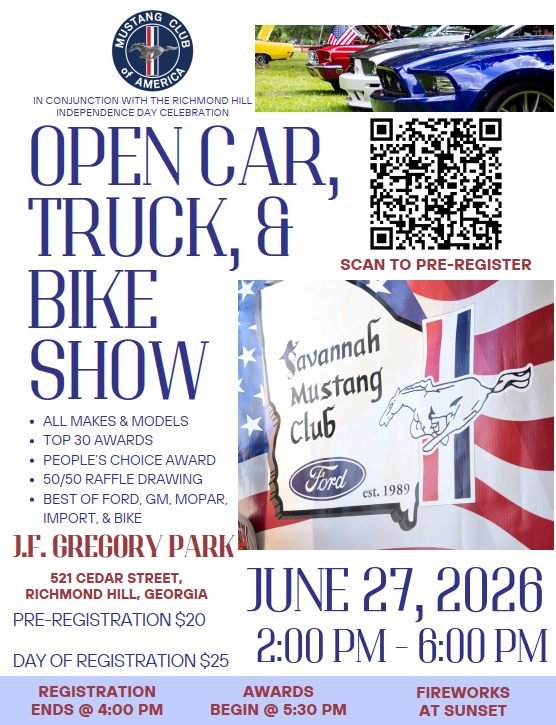INDEPENDANCE DAY CELEBRATION - June 27, 2026 -JF Gregory Park Richmond Hill, GA.