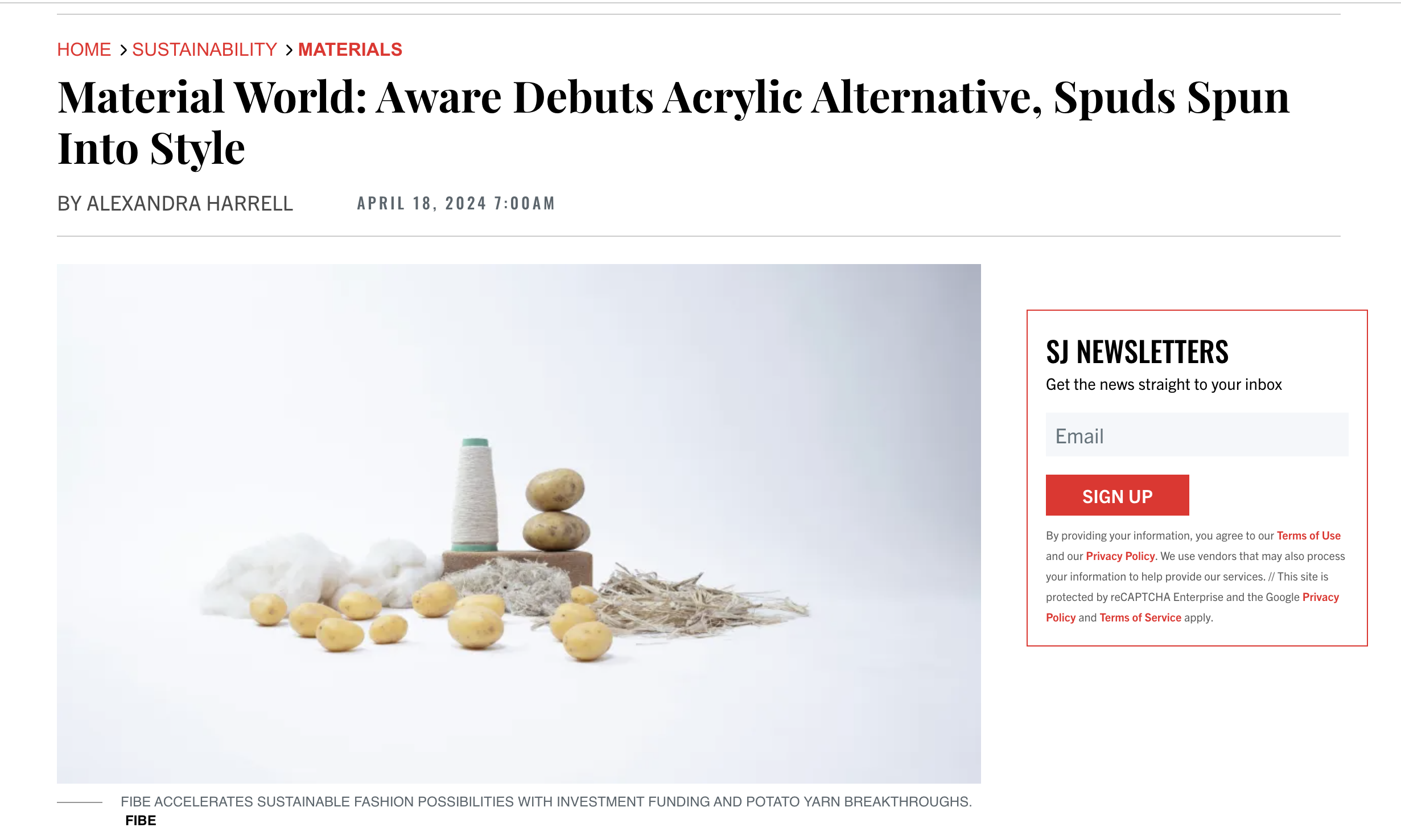 Material science company Fiber has developed the first textile fiber from potato harvest waste. Now, the London-based firm is announcing the completion of its first investment round and a “breakthrough milestone” in creating a yarn from its proprieta