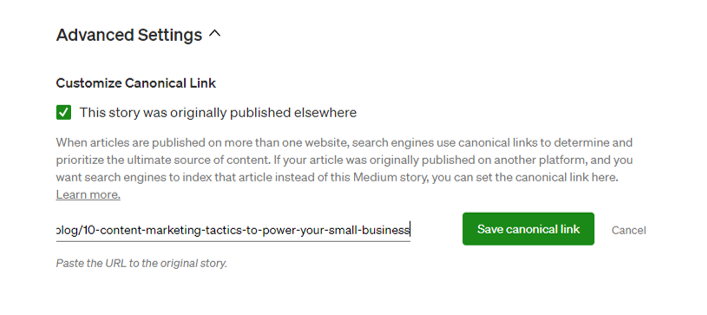How to stop your blog post looking like duplicated content by adding a canonical link in Medium when syndicating your blog post.