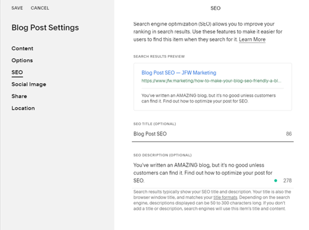 How to change the SEO title in Squarespace