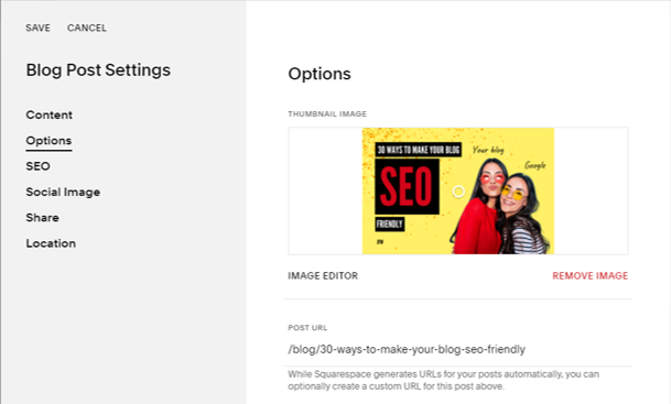 How to add a thumbnail image in Squarespace