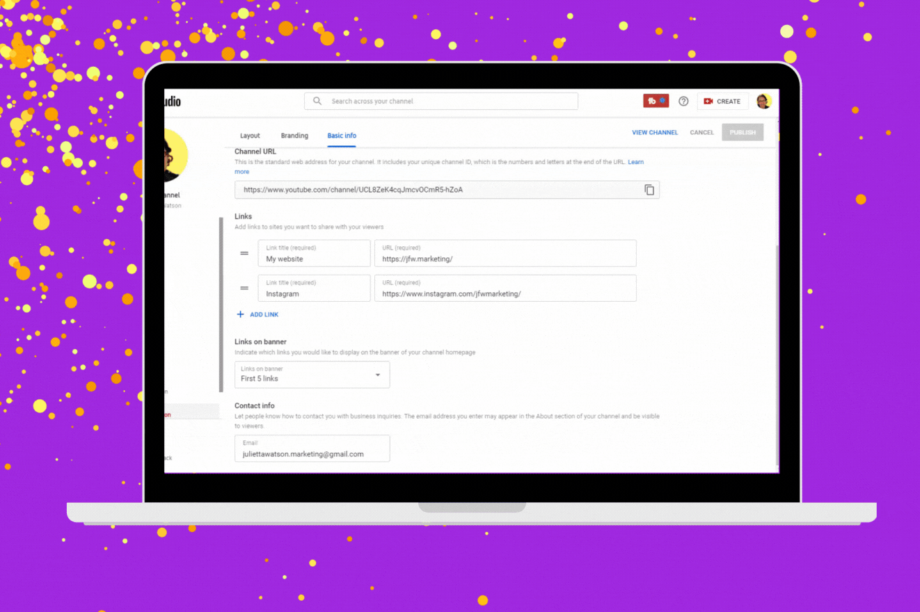 Set-up Your YouTube Channel - how to add in your social links to your banner.