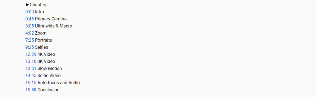 Chapters on a YouTube description.