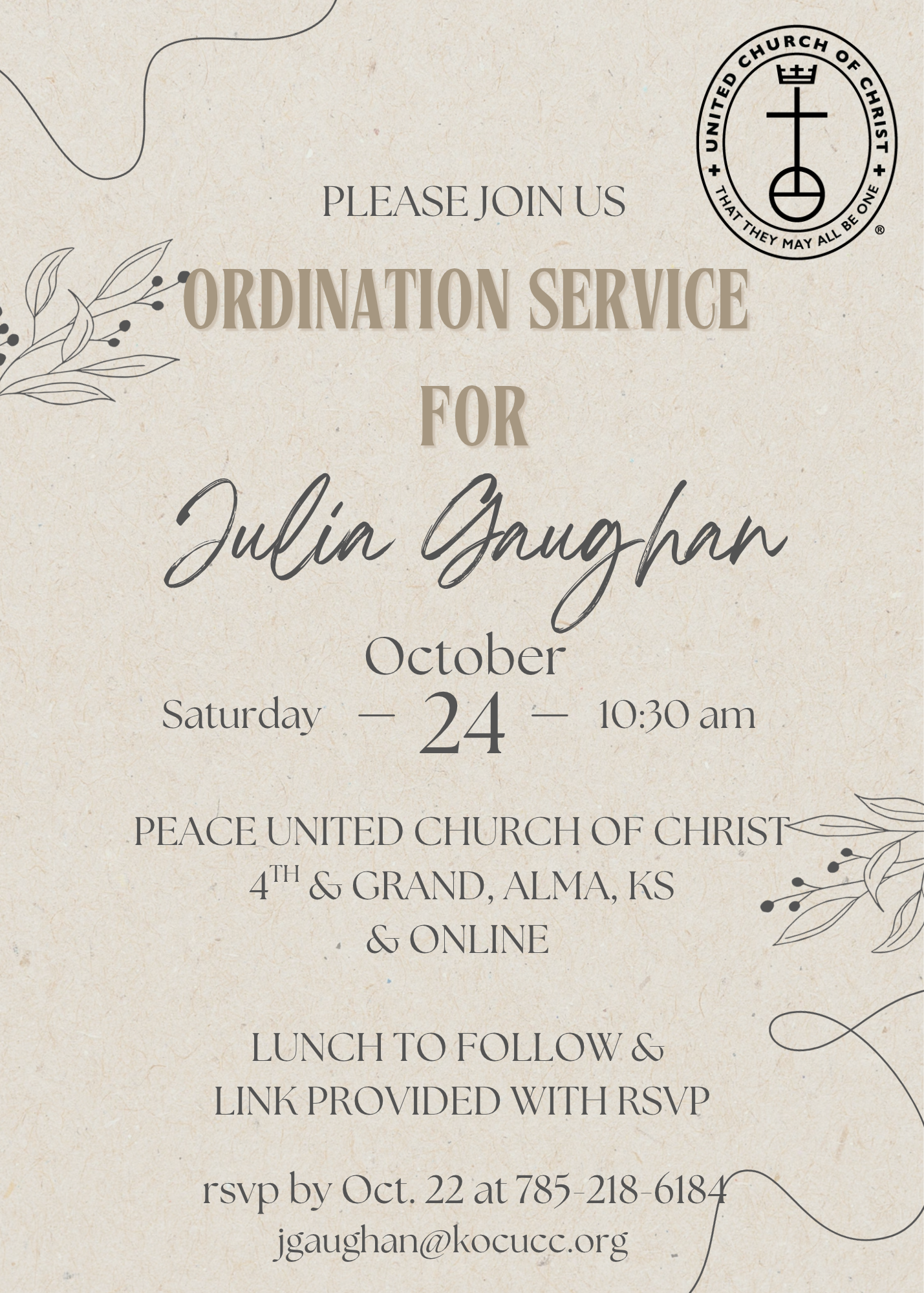 Ordination Service for Julia Gaughan