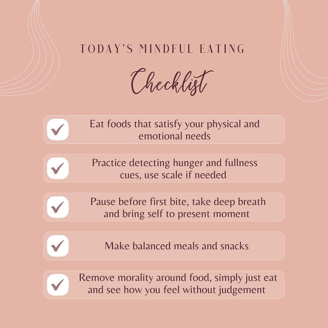 This weeks checklist! 

Y&rsquo;all had some great feedback using the body image checklist, so here&rsquo;s another one to help you in your process in mindful and intuitive eating.

These may seem very foreign to those of you who are at the beginning