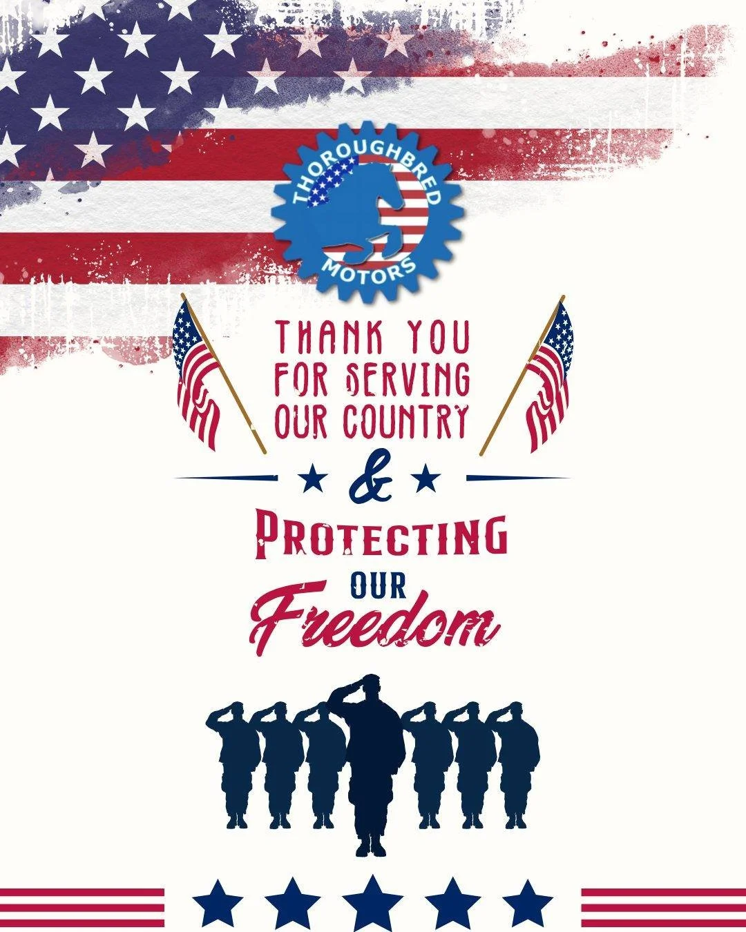 Today, we honor and thank all the brave men and women who have served our country.
From everyone at Thoroughbred Motors, we are deeply grateful for your courage, dedication, and sacrifice.
Thank you for keeping us safe &mdash; today and every day. ❤️