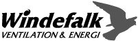 Windefalk Ventilation & Energis logotyp i svartvitt
