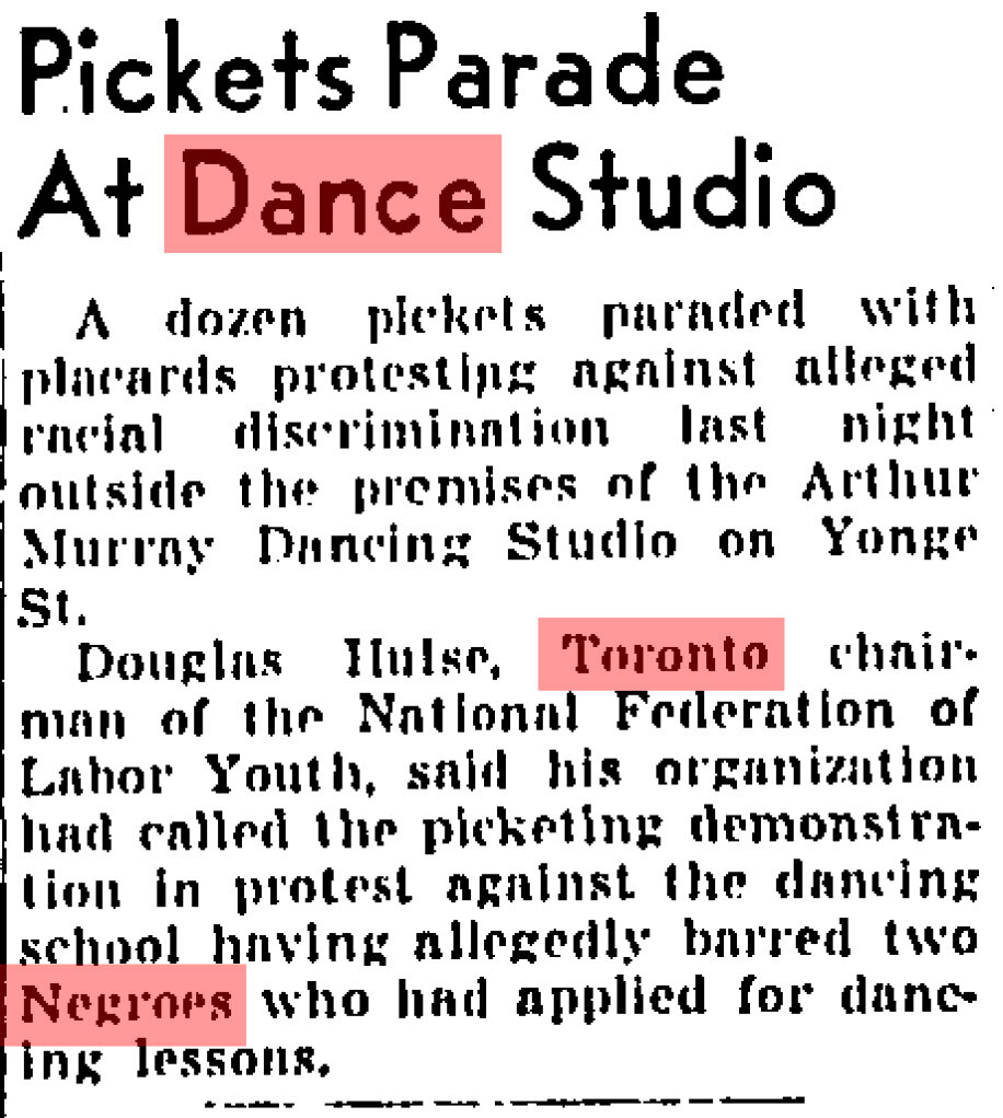 "Pickets Parade At Dance Studio," Globe and Mail, 1947