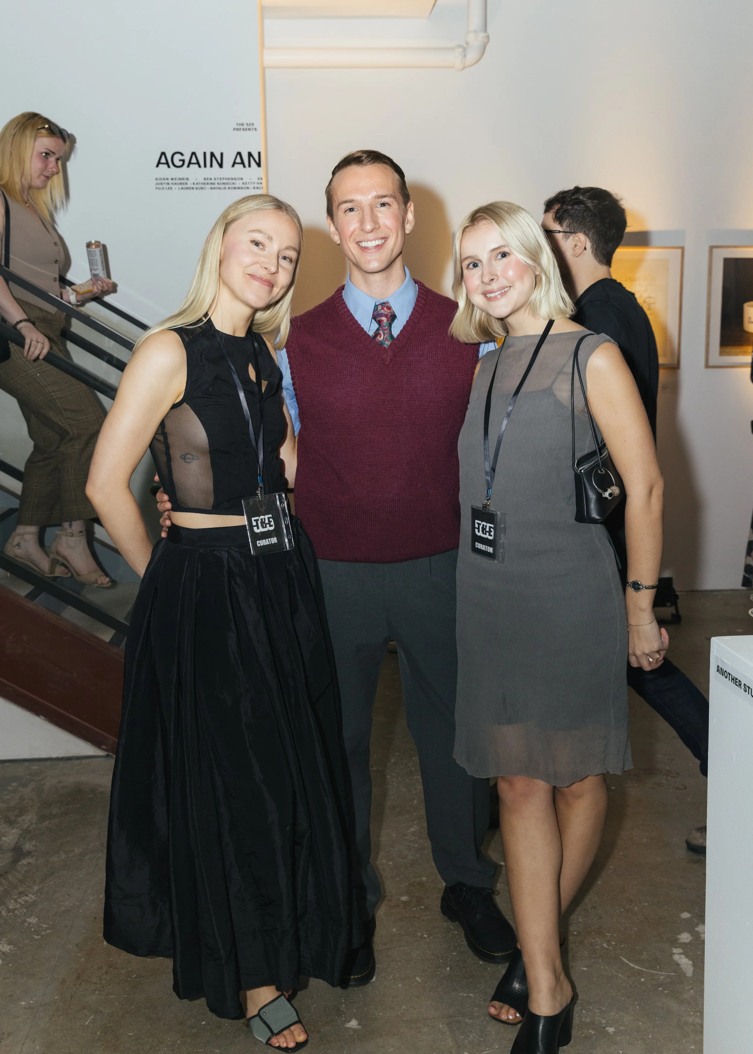Again and Then reception - Vancouver 2025 with co-curators Rowen Dinsmore and Delaney Yvonne. 