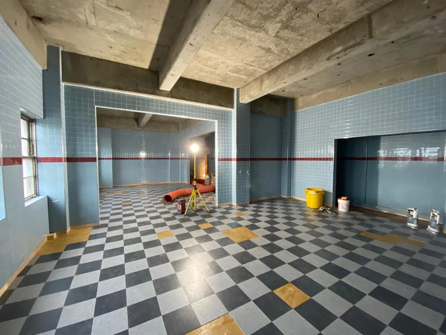 Wren&rsquo;s Apartment - It&rsquo;s incredible to see how quickly a set comes together thanks to super talented construction crews. These progress pics show how we married in new build elements like walls, tile, and flooring, while taking advantage o