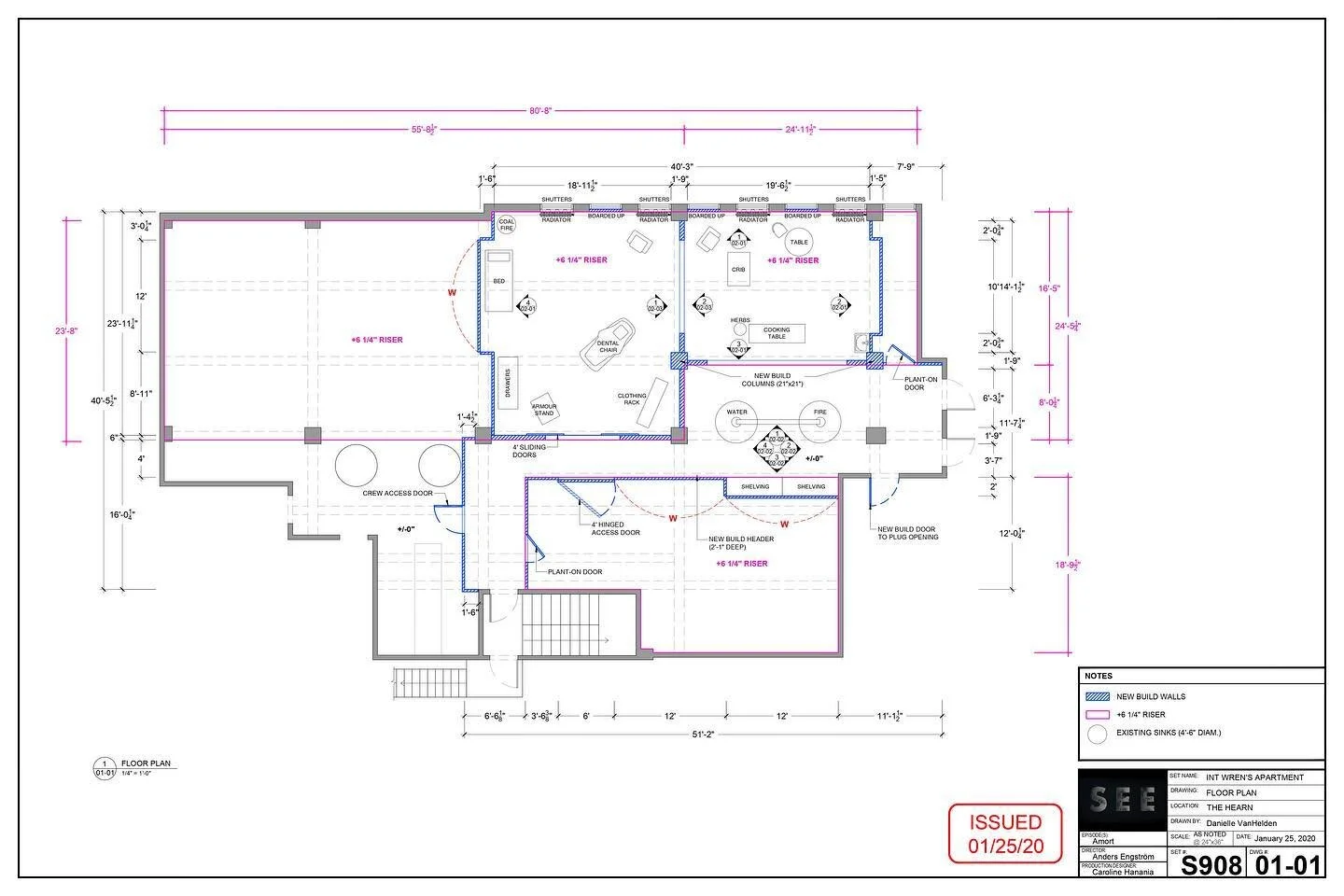 Wren&rsquo;s Apartment - one of the first sets I worked on for @seeofficial S2. These drawings are typical of a floorplan, elevations, and details that would be issued for a set built at a location. In this case, The Hearn - a popular Toronto filming