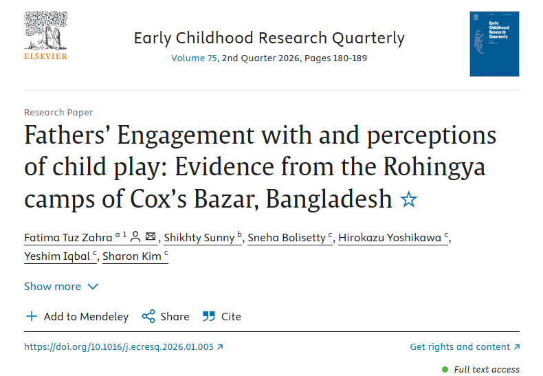 The Play to Learn team has published a paper on Fathers’ Engagement with and perceptions of child play: Evidence from the Rohingya camps