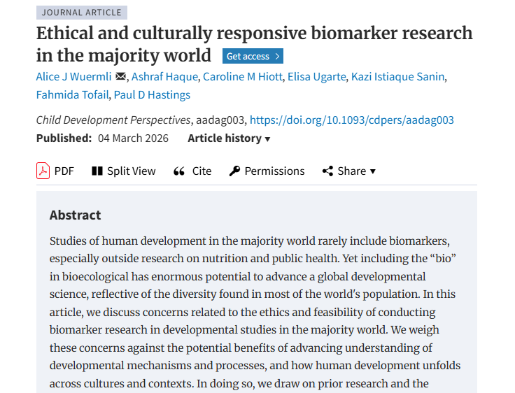 The iRRRd team has published a paper in the Child Development Perspectives Journal on ethical and culturally responsive biomarker research in the majority world