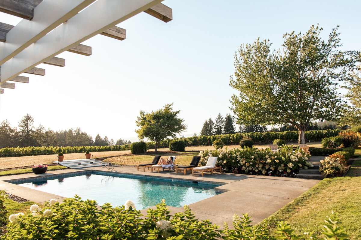 Lytle-Barnett sparkling wine in the poolside in the Willamette Valley's AtTheJoy