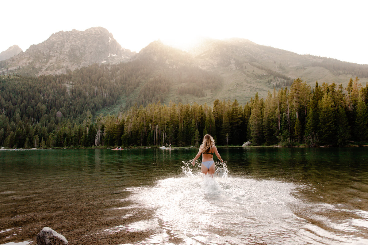 Going for a dip in String Lake in Grand Teton National Park, Wyoming