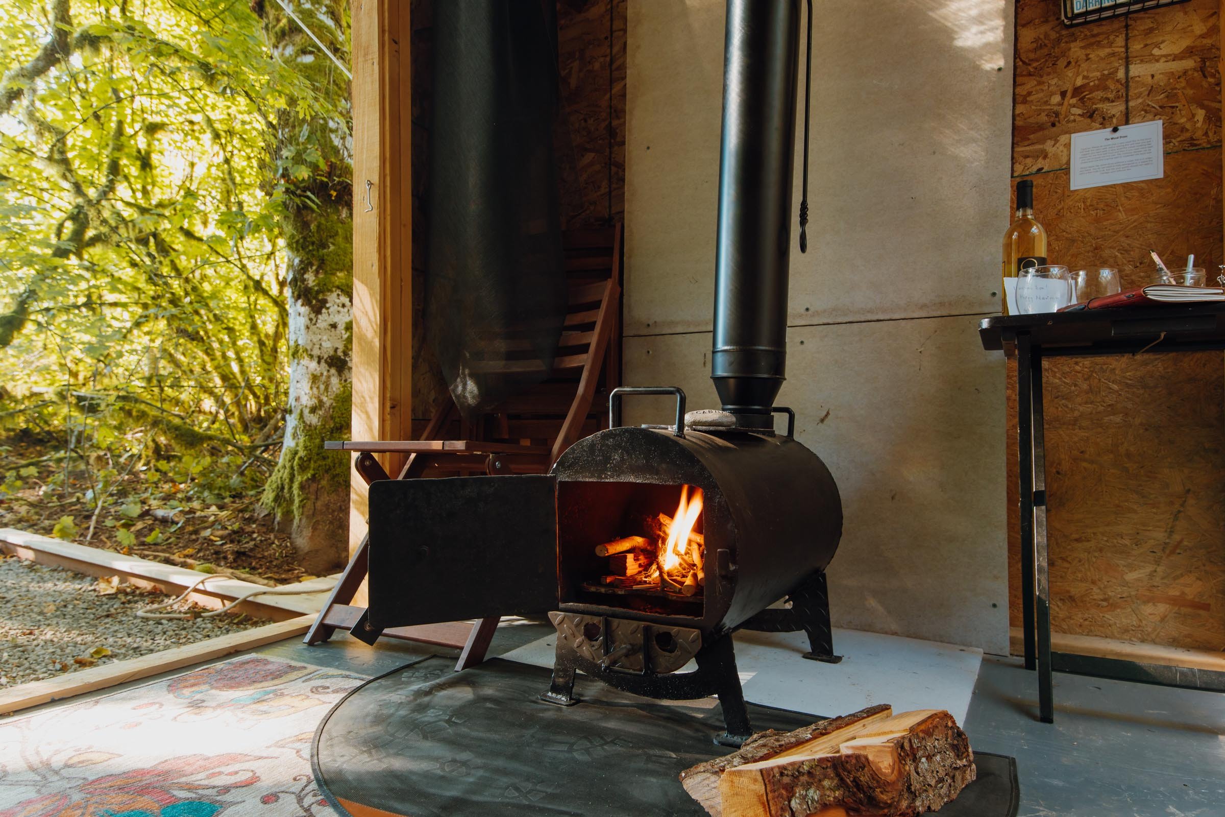 Wood Stove in the Mountain View Microcabin