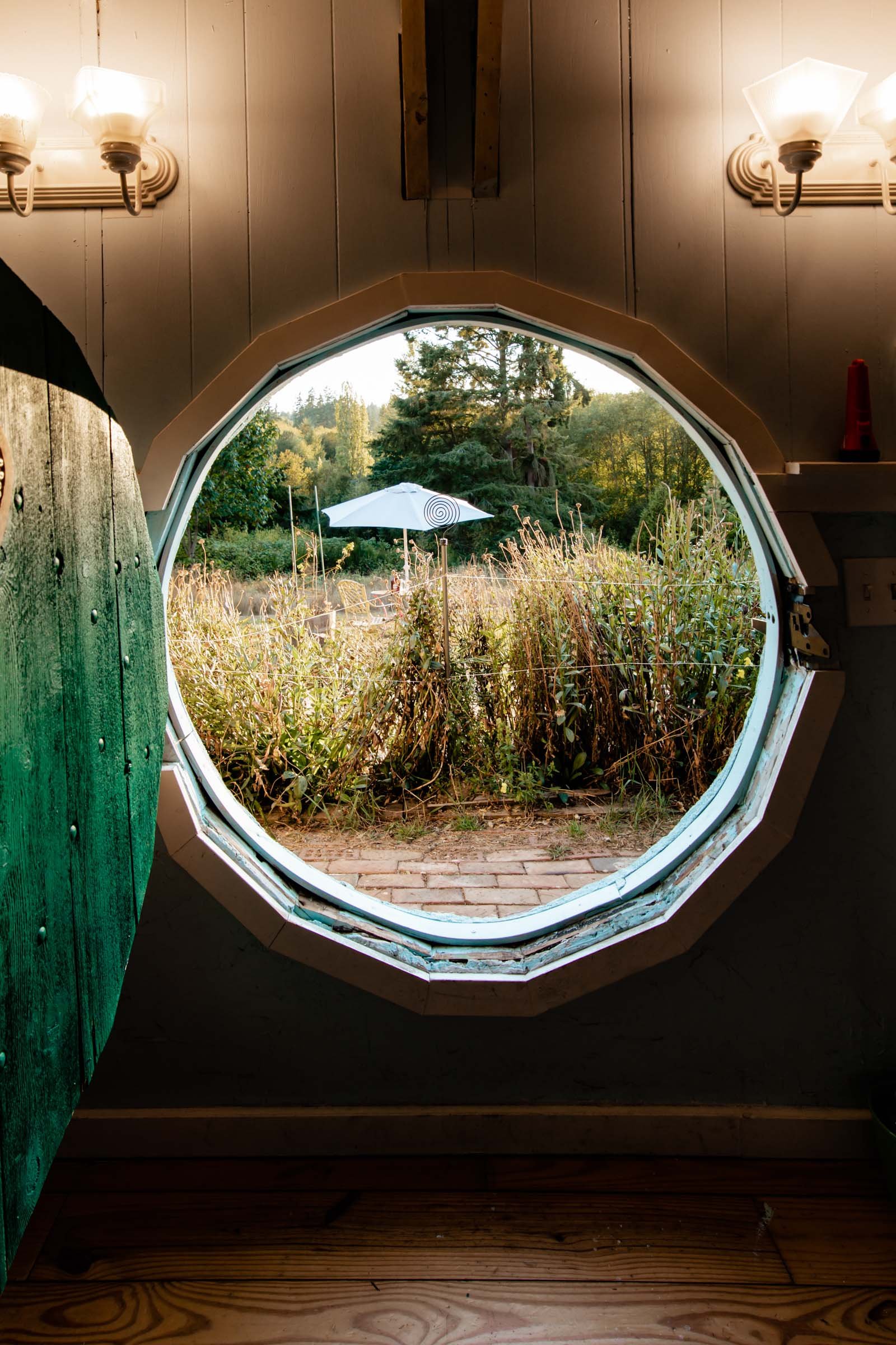 Circular door in the Hobbit House, Bainbridge Island