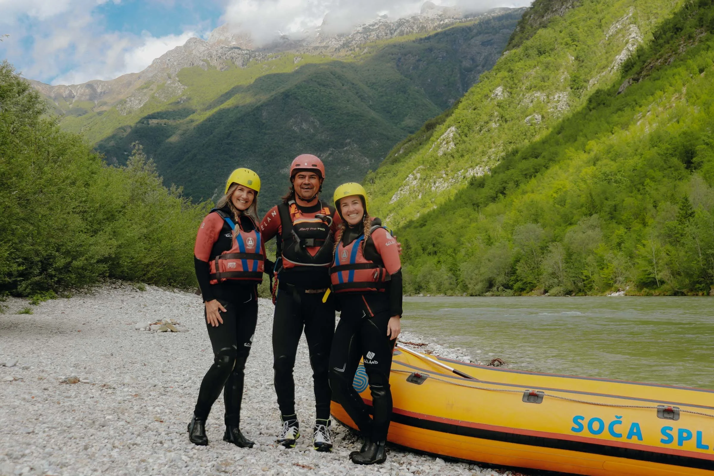 Group photo of our white water rafting team Soca Valley, Alpe Adria Trail, Slovenia