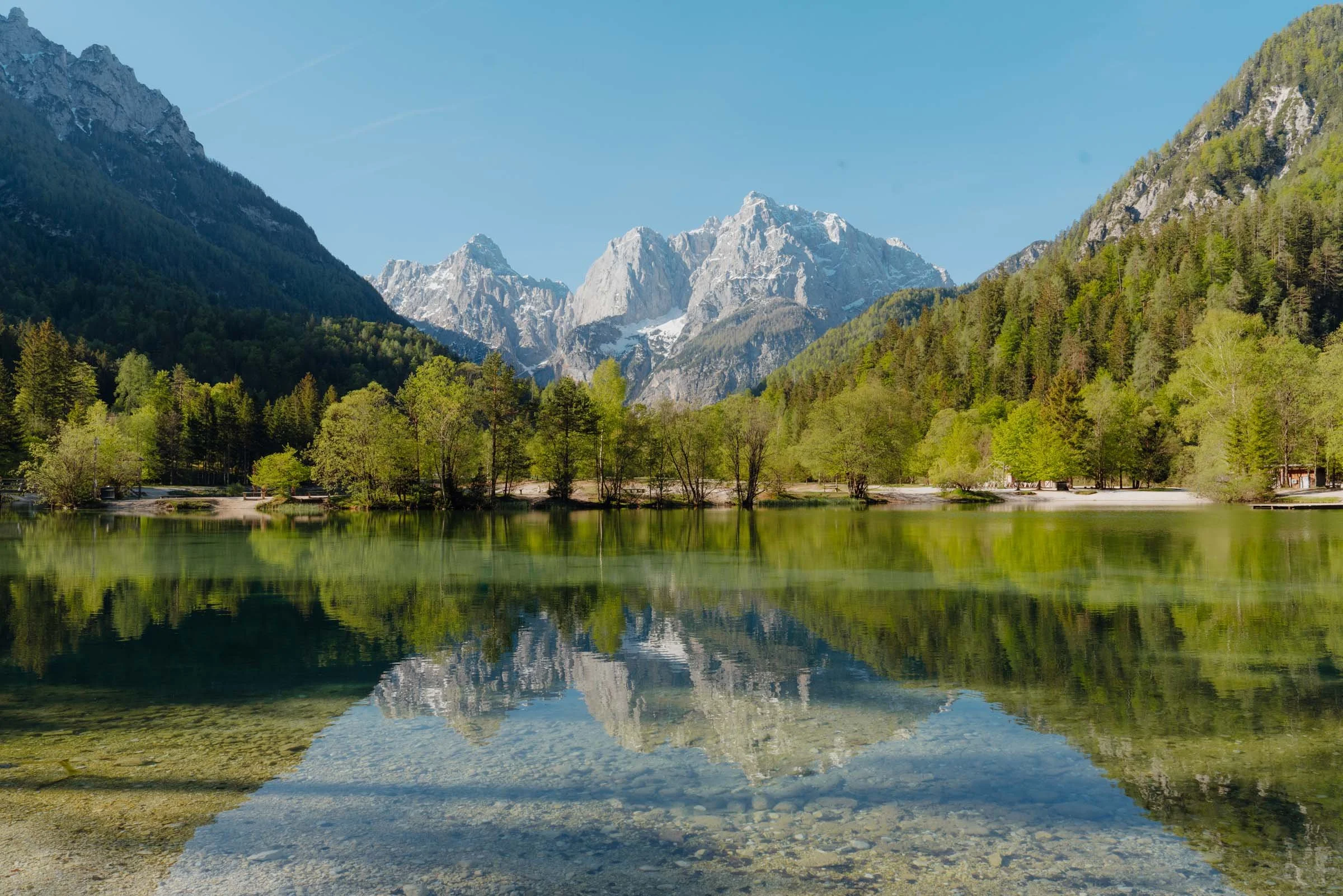 Reflection lake in Kranjska Gora in Slovenia's Julian Alps