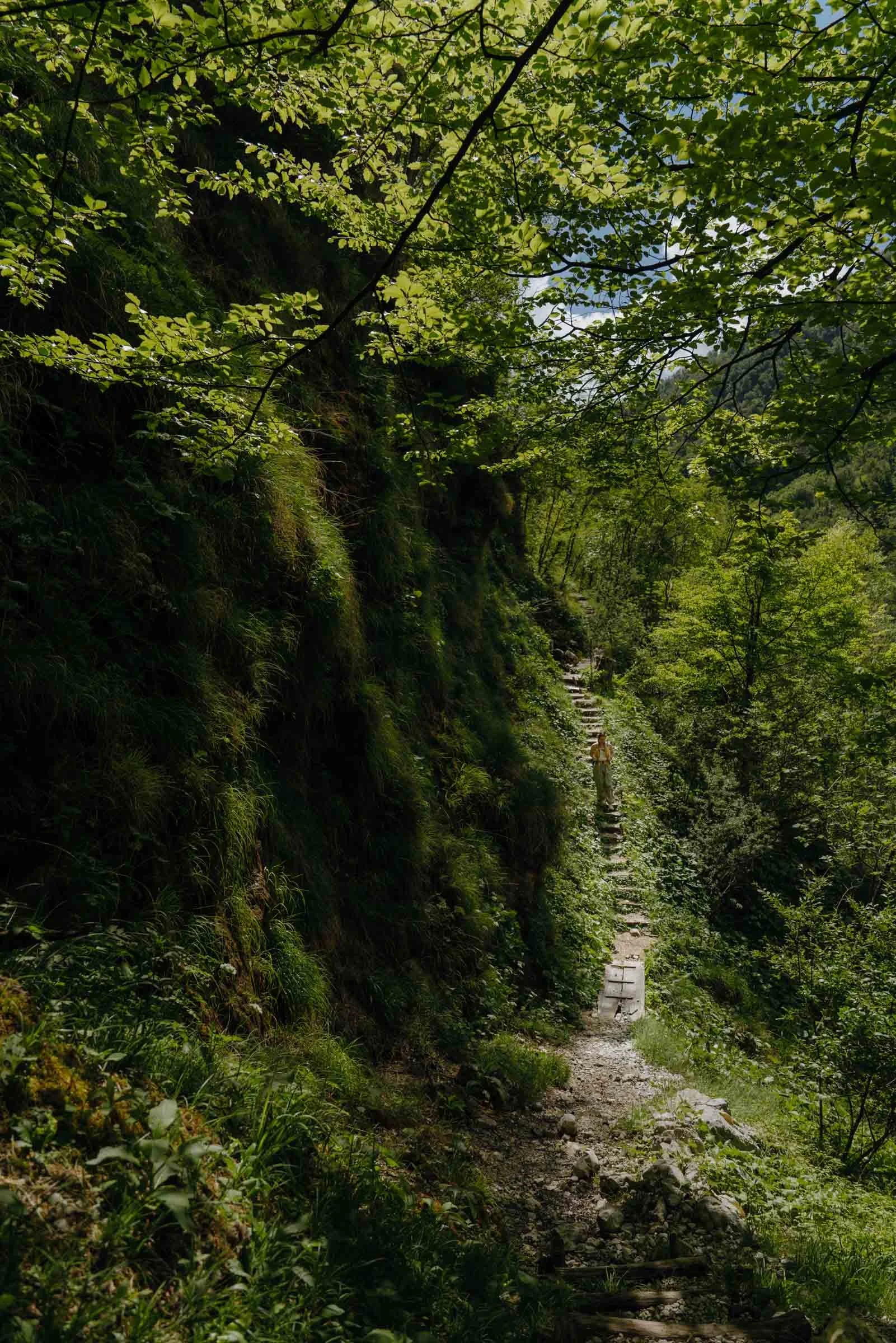 Woman hiking in the Soca Valley, Alpe Adria Trail, Slovenia