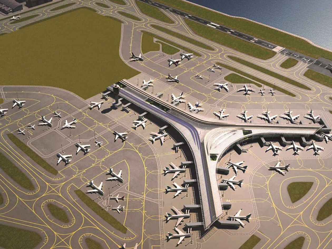 Aerial view rendering of the Terminal 2 Concourse at HKIA