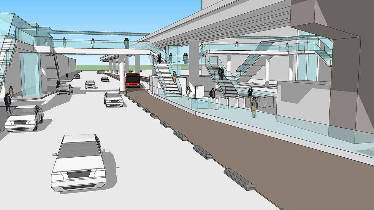 View of the 3D model of an integrated MRT and BRT station