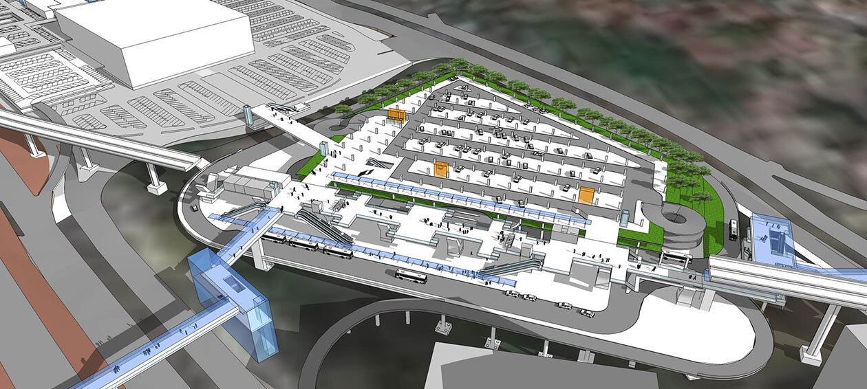 Aerial view of the 3D model of the transport hub
