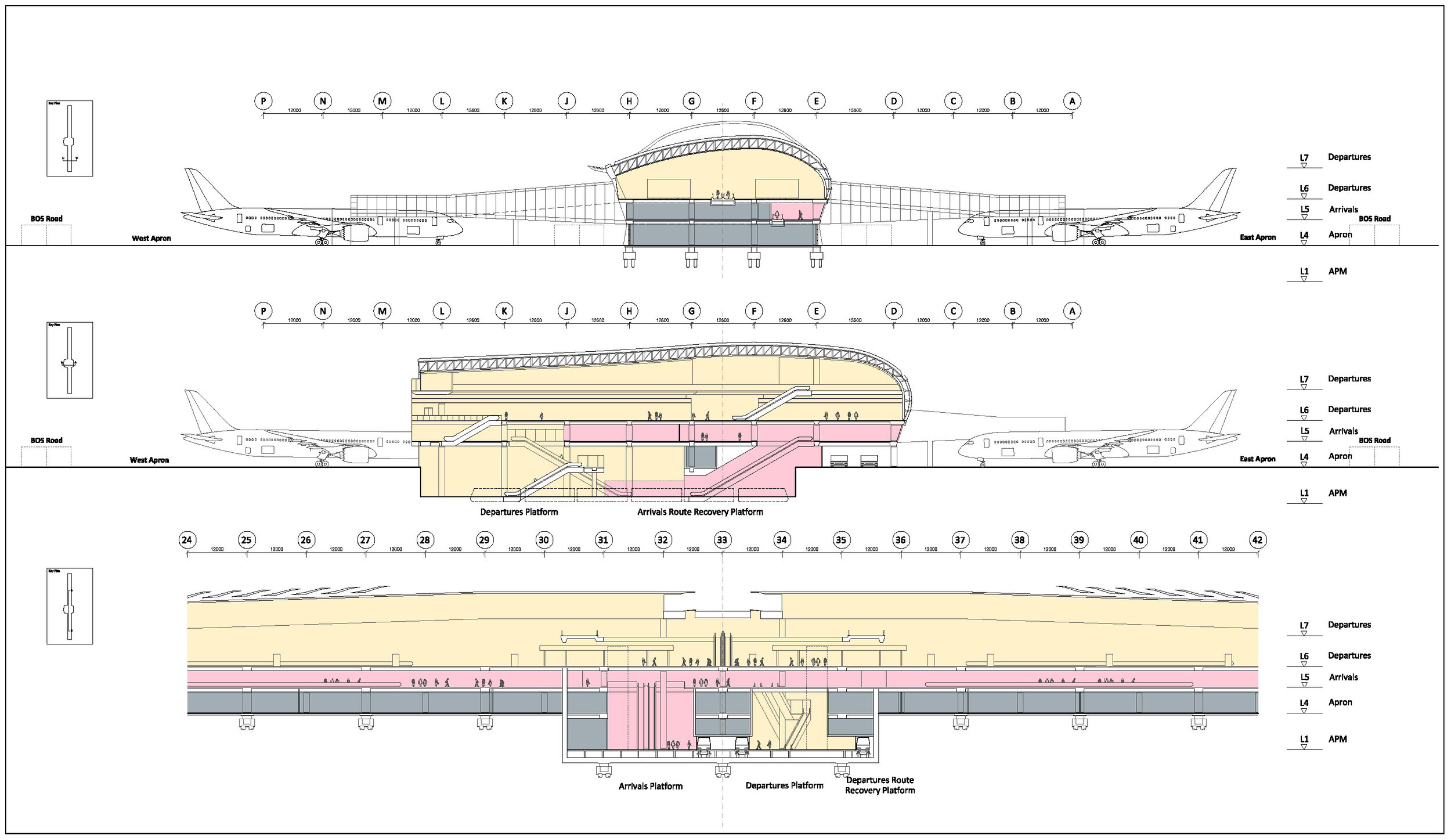 Section drawings of the Terminal 1 Midfield Concourse (MFC) at the HKIA