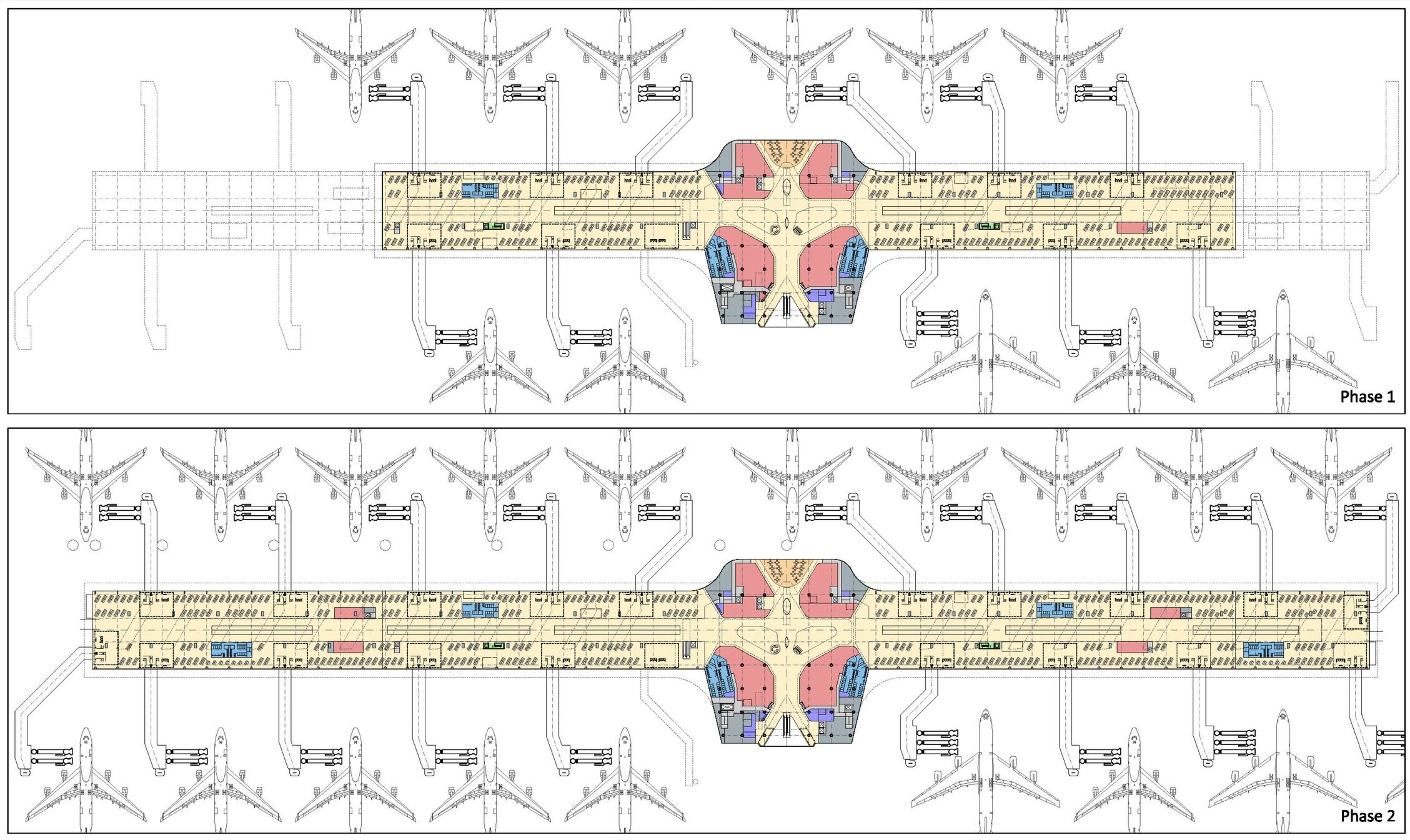 Floor plans of the Terminal 1 Midfield Concourse (MFC) at the HKIA