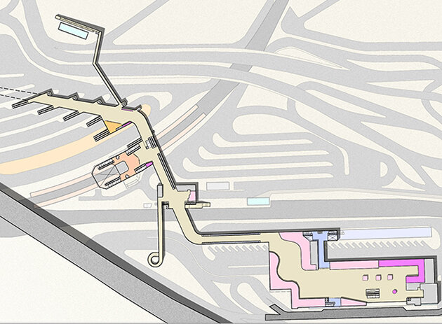 Site plan of the pedestrian level of the intermodal hub