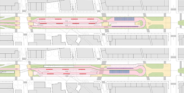 Site plan of one of the alternatives for the station