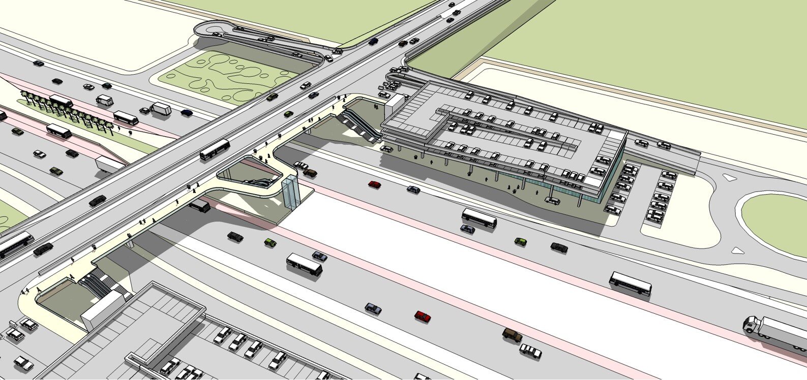 Aerial view of the 3D model of one of the intermodal nodes