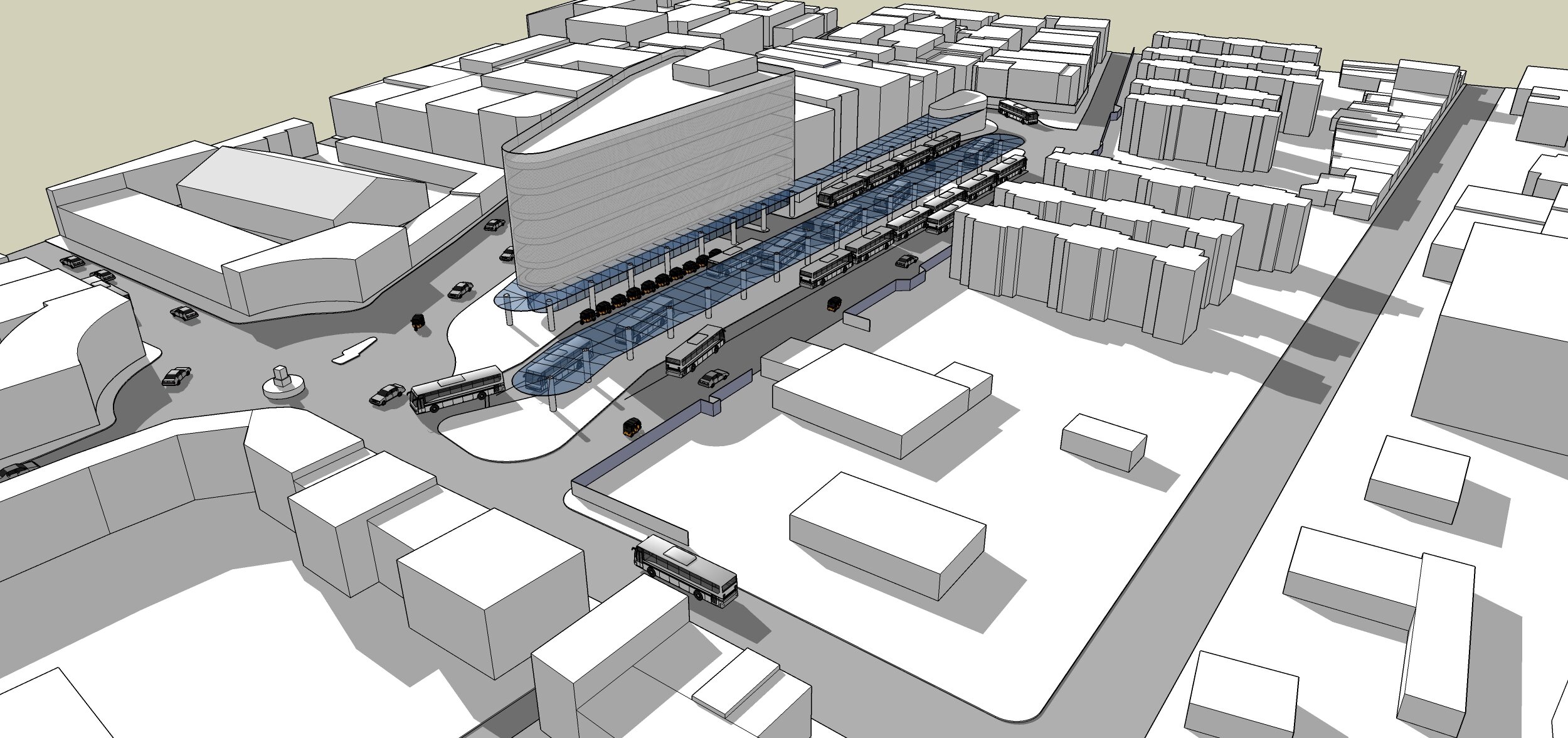Aerial view of the 3D model of one of the Bus Terminals