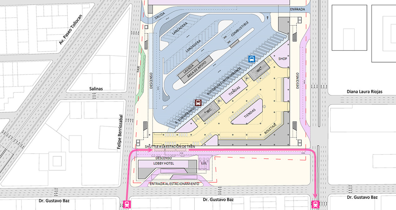 Site plan of one of the alternatives for the redevelopment of the bus terminal