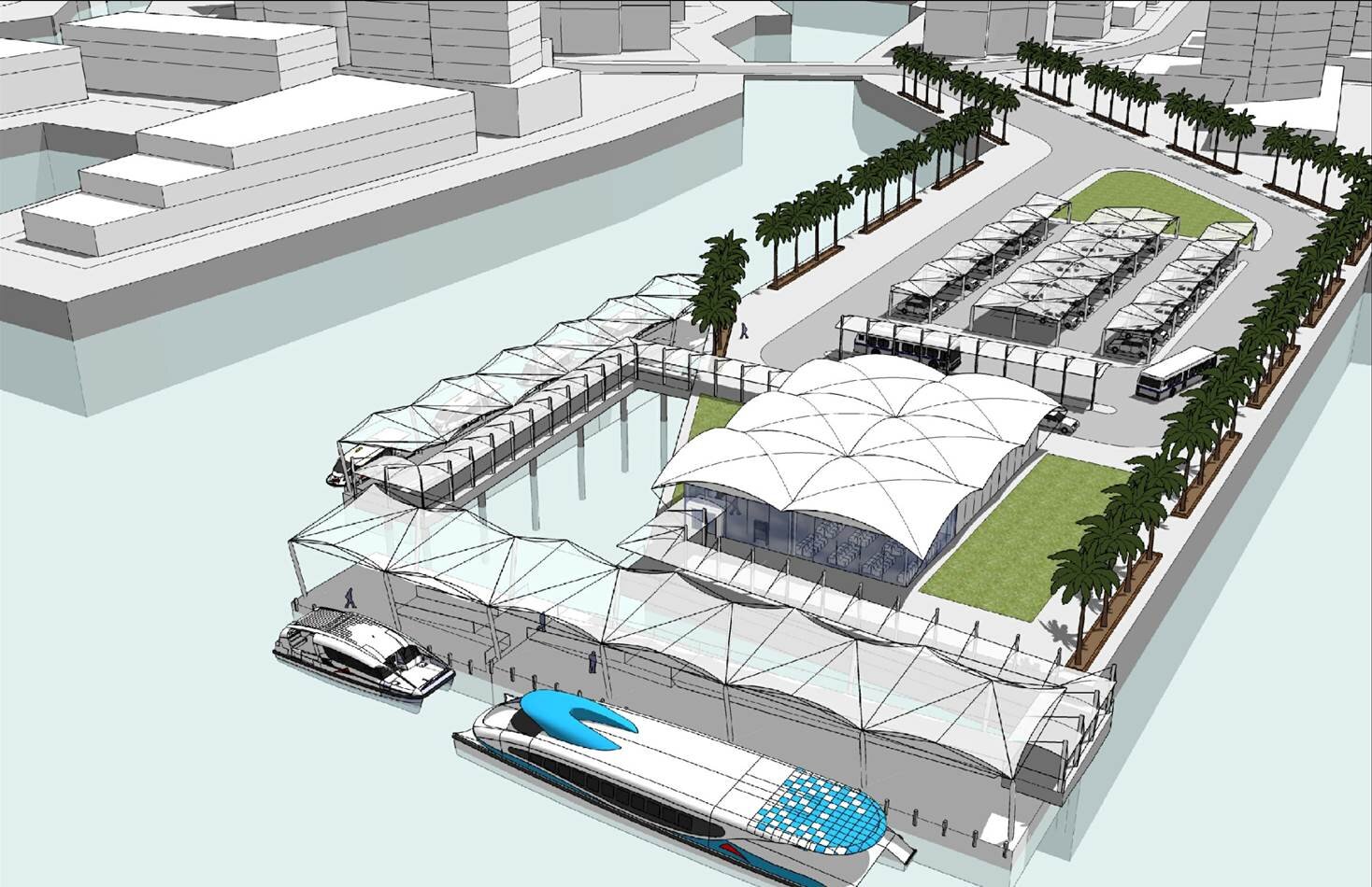 View of the 3D model of a proposed water transport station