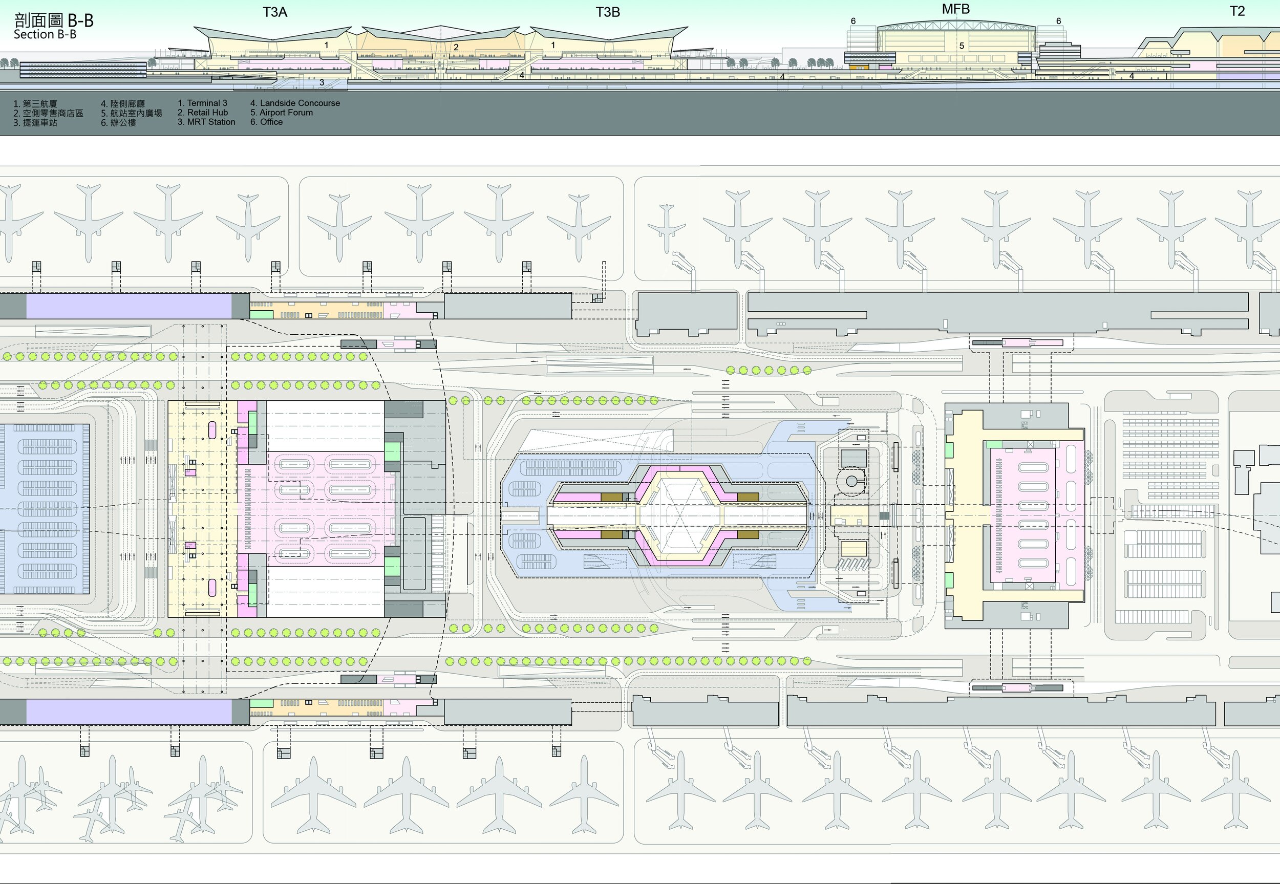 Floor plan and section of T3 at TPE